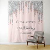 Birthday glitter roos Gold zilverkleurig zwart roz Wandkleed (In situ)