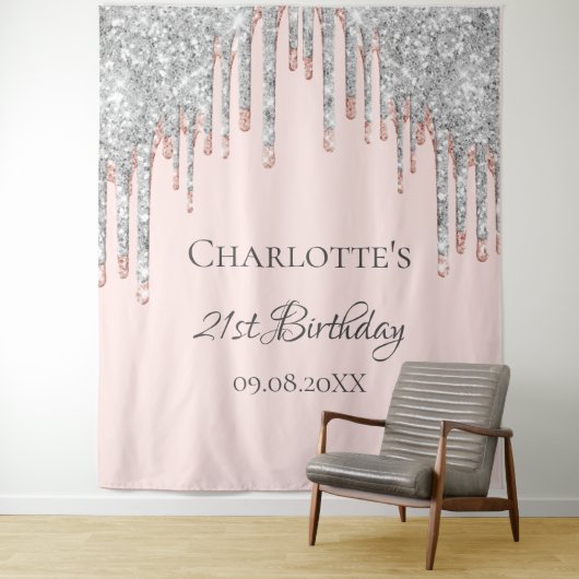 Birthday glitter roos Gold zilverkleurig zwart roz Wandkleed (In situ)