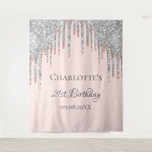 Birthday glitter roos Gold zilverkleurig zwart roz Wandkleed (Voorkant)