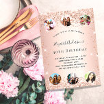 Birthday glitter roos goudkleurige fotocollage kaart<br><div class="desc">of een elegante 40e (of om het even welke leeftijd) verjaardag. Een gouden roos achtergrond. Verkleurd met roos goud,  blush faux glitter stof. Personaliseer en voeg een naam,  partijdetails en 6 foto's toe. De naam wordt geschreven met een handgeschreven stijlmanuscript</div>