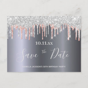 Birthday glitter Silver roos Gold behalve de datum Briefkaart