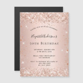 Birthday glitter stof roos goudmagneet magnetische uitnodiging (Voorkant / Achterkant)