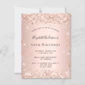 Birthday glitter stof roos goudmagneet magnetische uitnodiging (Voorkant)