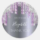 Birthday glitter zilveren paarse glans Dank je Ronde Sticker (Voorkant)