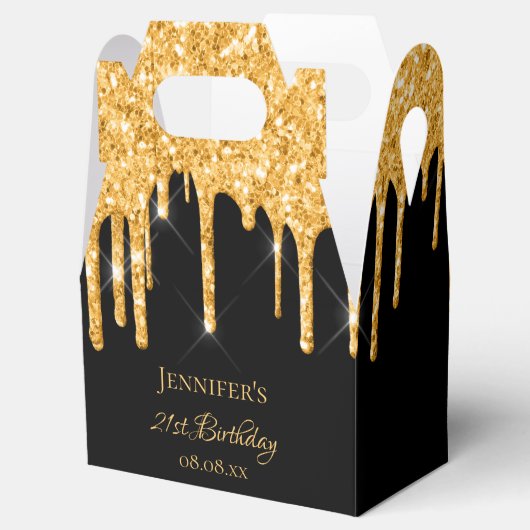 Birthday glitter zwarte goudsparren monogram bedankdoosjes (Geopend)