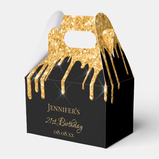 Birthday glitter zwarte goudsparren monogram bedankdoosjes (Voorkant Zijde)