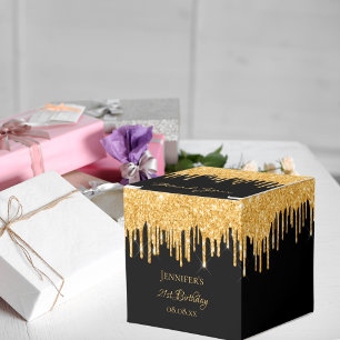 Birthday glitter zwarte goudsparren monogram bedankdoosjes