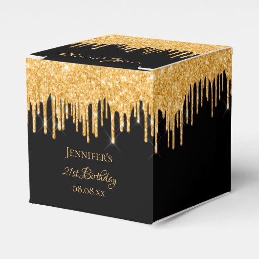 Birthday glitter zwarte goudsparren monogram bedankdoosjes (Voorkant Zijde)