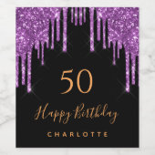 Birthday glitter zwarte paarse elegant wijn etiket (Enkel label)