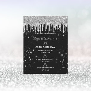 Birthday glitter zwarte zilverspargel briefkaart