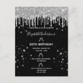 Birthday glitter zwarte zilverspargel briefkaart (Voorkant)