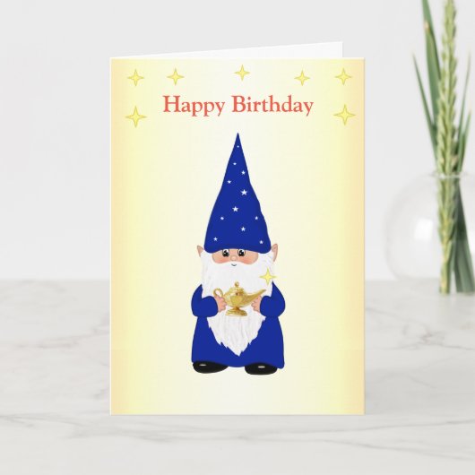 Birthday Gnome met Magic Lamp Kaart (Voorkant)