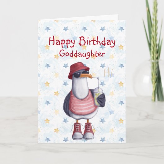 Birthday Goddochter Fun Cool Seagull Bird Kaart (Voorkant)