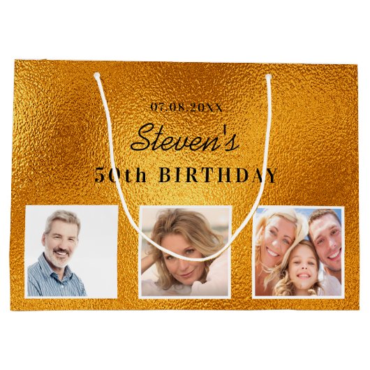 Birthday Gold aangepast fotometaal monogram Groot Cadeauzakje (Achterkant)