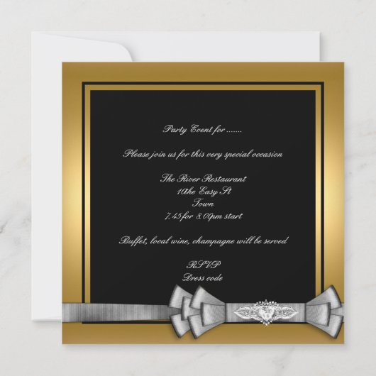 Birthday Gold Black Chandelier Silver Bow Kaart (Achterkant)