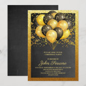 Birthday Gold Black Glitter Party Invitation Kaart (Voorkant / Achterkant)