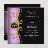 Birthday Gold Black Lila roze Kaart (Voorkant / Achterkant)