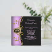 Birthday Gold Black Lila roze Kaart (Staand voorkant)