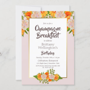 Birthday Gold Blush Floral Champagne Breakfast Kaart