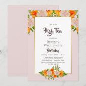 Birthday Gold Blush Pink Oranje Floral High Tea Kaart (Voorkant / Achterkant)
