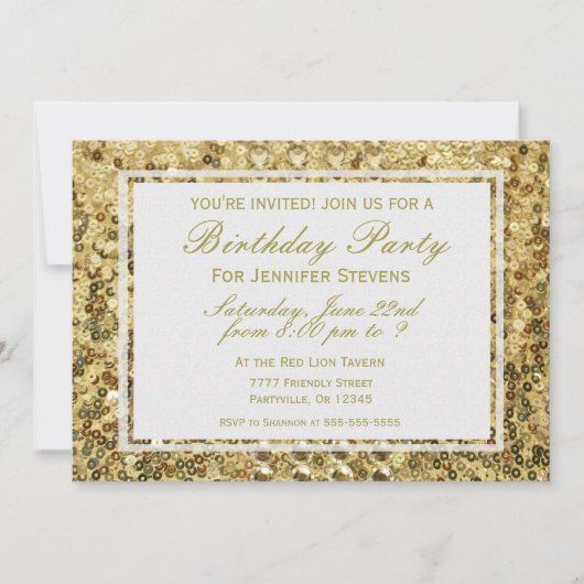 Birthday | Gold Confetti Glitter Bling Kaart (Voorkant)