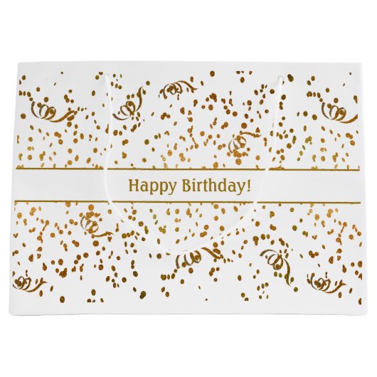 Birthday Gold Confetti Streamers Drie Sjabloon Groot Cadeauzakje (Voorkant)