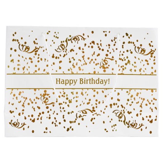Birthday Gold Confetti Streamers Drie Sjabloon Groot Cadeauzakje (Achterkant)