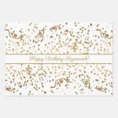 Birthday Gold Confetti Streamers Drie Sjabloon Inpakpapier Vel (Voorkant)