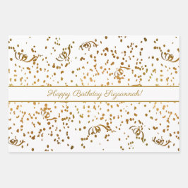 Birthday Gold Confetti Streamers Drie Sjabloon Inpakpapier Vel
