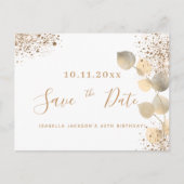 Birthday gold eucalyptus glitter save the date aankondigingskaart (Voorkant)