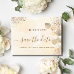Birthday gold eucalyptus glitter save the date aankondigingskaart<br><div class="desc">Een meisjesachtige en trendy Save the Date kaart voor een 40e (of enige leeftijd) verjaardagsfeestje. Een gouden waterkleurige achtergrond versierd met gouden eucalyptus gebladerte en faux gouden glitter stof. Een datum, naam en tekst personaliseren en toevoegen. Goudkleurige letters. De tekst: Save the Date is geschreven met een groot trendy handgeschreven...</div>