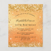 Birthday gold glitter budget uitnodiging flyer (Voorkant)