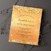 Birthday gold glitter budget uitnodiging flyer