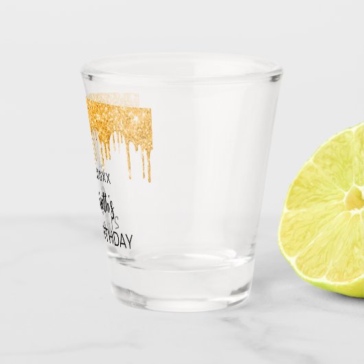 Birthday gold glitter drift name shot glas (Rechts)