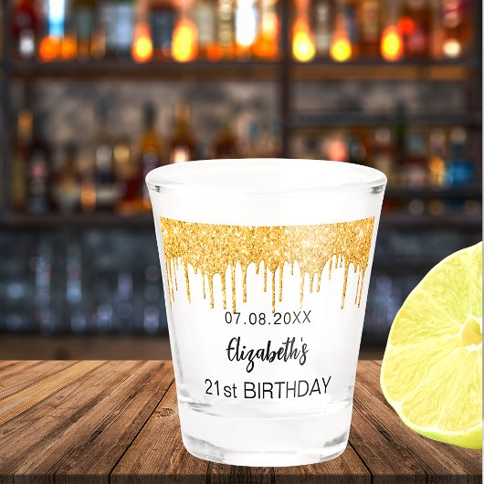 Birthday gold glitter drift name shot glas