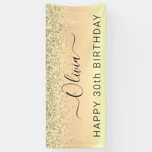 Birthday Gold Glitter Girly Modern Spandoek (Verticaal)