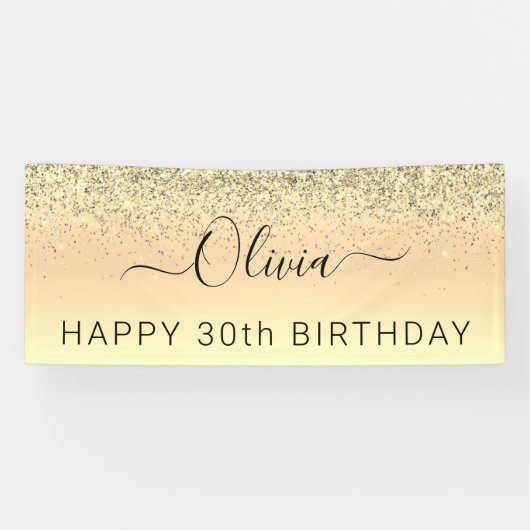 Birthday Gold Glitter Girly Modern Spandoek (Horizontaal)