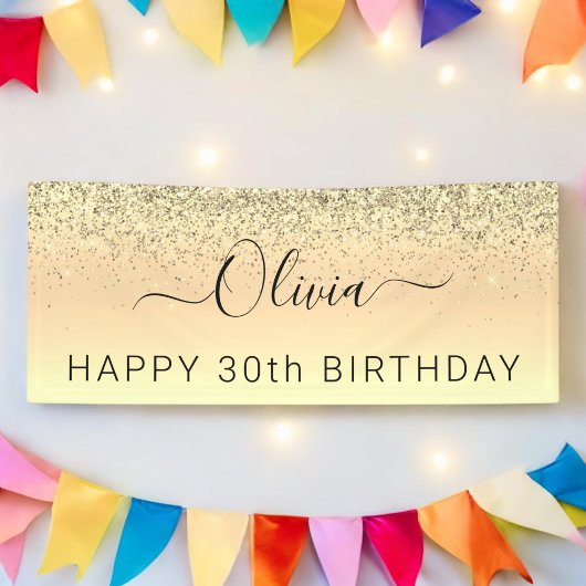 Birthday Gold Glitter Girly Modern Spandoek