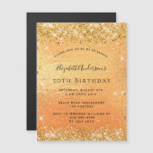 Birthday gold glitter luxe magnetische uitnodiging (Voorkant / Achterkant)