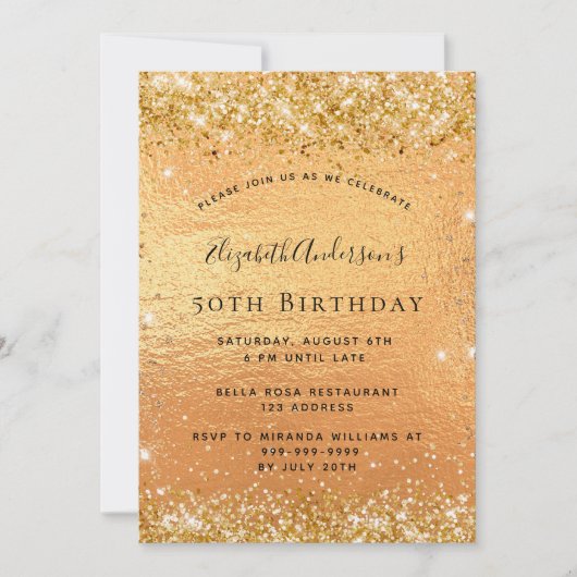 Birthday gold glitter luxe uitnodiging (Voorkant)