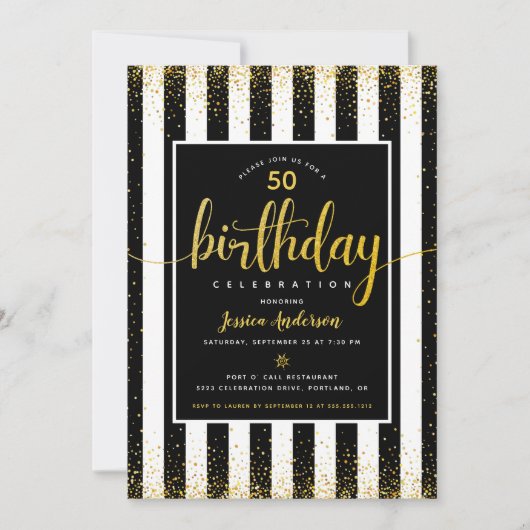 Birthday gold glitter script op zwart aangepast ja kaart (Voorkant)