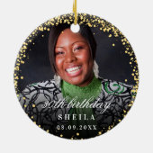 Birthday gold glitter sparters foto naam keramisch ornament (Achterkant)