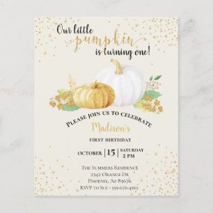 Birthday Gold Glitter White Pumpkin Autumn Budget