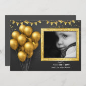  Birthday Gold Silver Black Balloons Kaart (Voorkant / Achterkant)