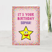 Birthday Gold Star Pink Colorful Confetti Kaart (Voorkant)
