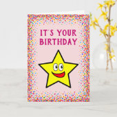 Birthday Gold Star Pink Colorful Confetti Kaart (Gele Bloem)