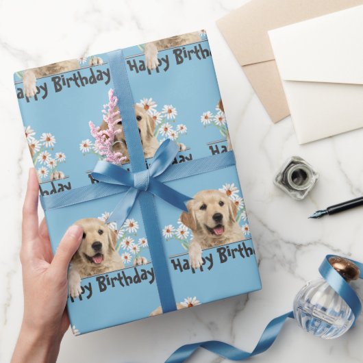 Birthday Golden Retriever en Daisies Cadeaupapier (Geschenken)
