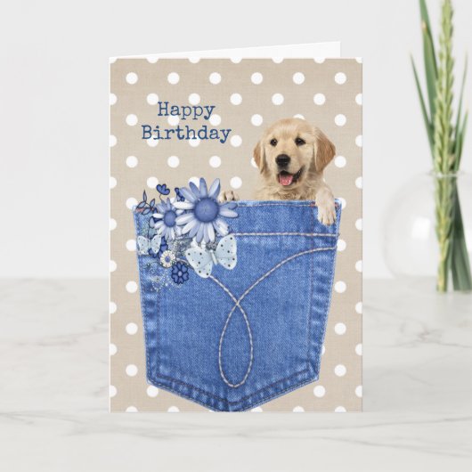 Birthday Golden Retriever in Jean Pocket Kaart (Voorkant)