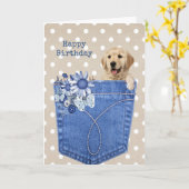 Birthday Golden Retriever in Jean Pocket Kaart (Gele Bloem)