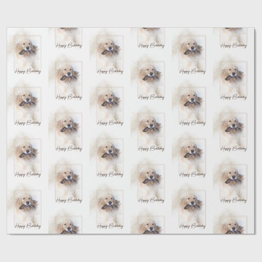 Birthday Golden Retriever met Leash Cadeaupapier (Vlak)
